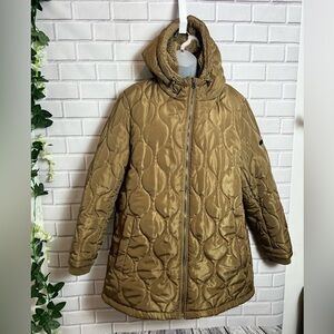 Lucky Brand Quilted Hooded Puffer Coat in Bronze Gold - Size XXL
